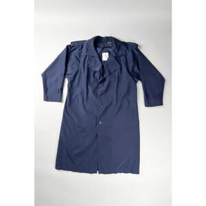 Vintage Navy Blue Woman's Long Trench Coat, Button Closure